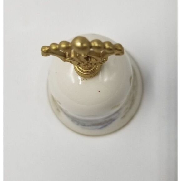 Currier Ives 1982 Porcelain Bell Norman Rockwell White 22 KT Gold Xmas Vintage - Picture 7 of 8